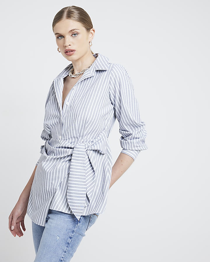 Grey Stripe Wrap Shirt