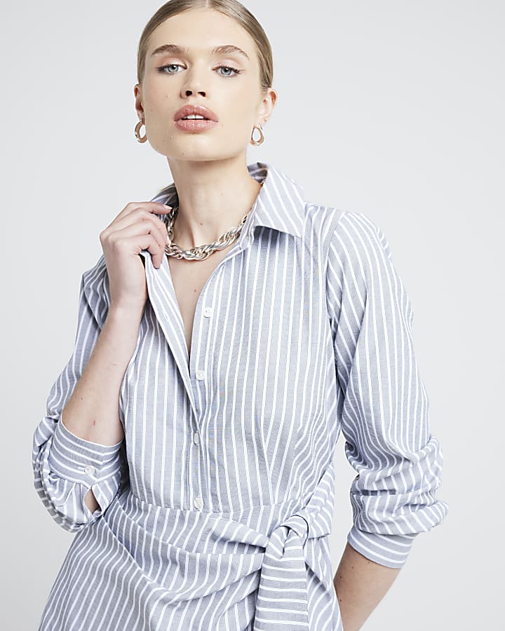 Grey Stripe Wrap Shirt