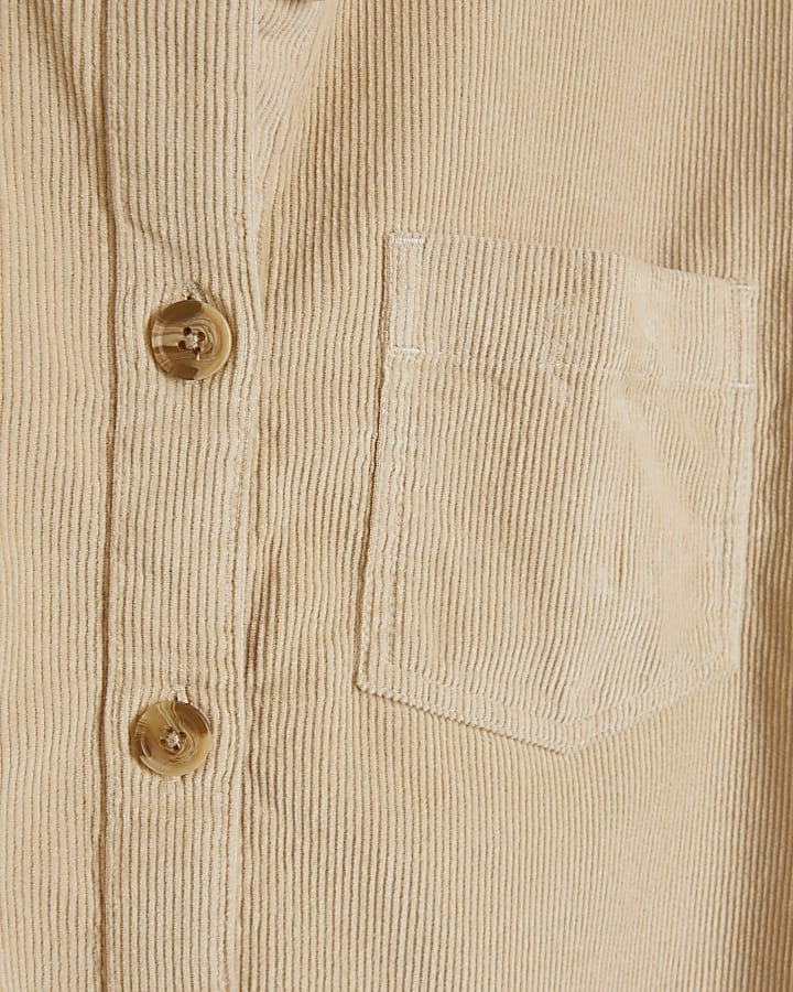 Beige Corduroy Long Sleeve Cropped Shirt