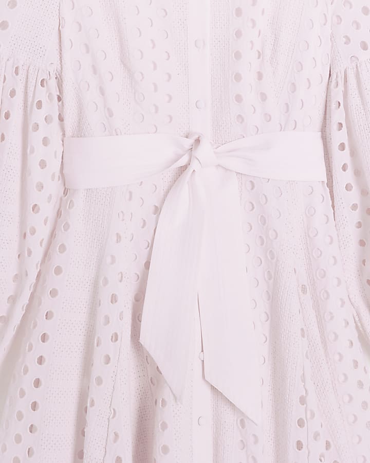 Pink broderie belted mini shirt dress