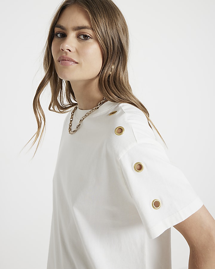 White Eyelet T-shirt Mini Dress