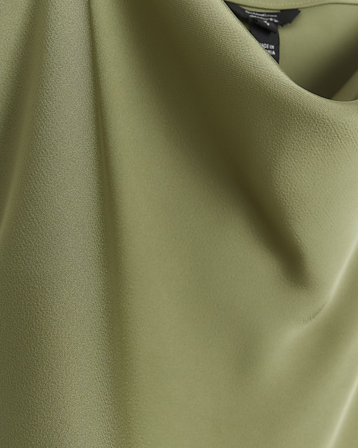 Khaki Satin Cowl Neck Cami Top