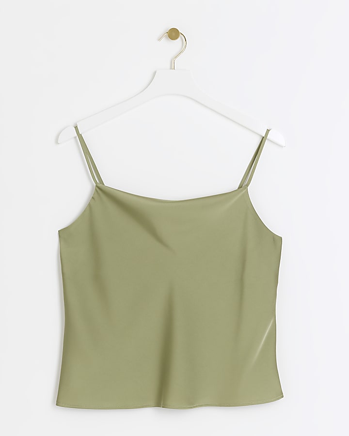 Khaki Satin Cowl Neck Cami Top