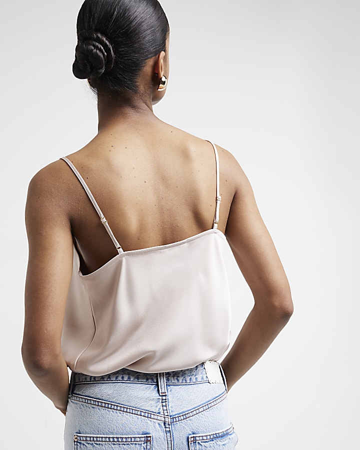 Pink Satin Cowl Neck Cami Top