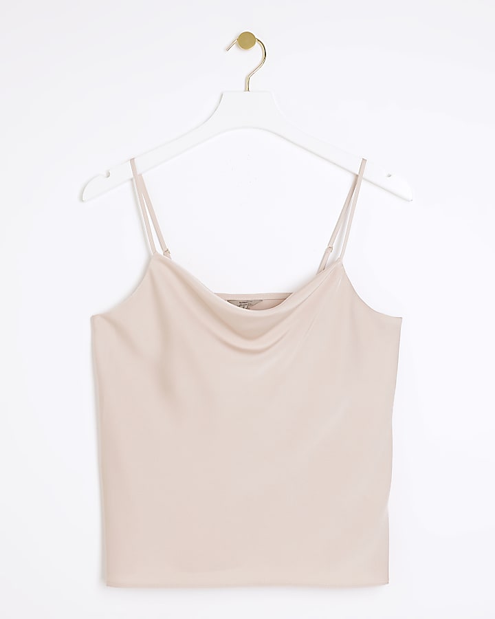 Pink Satin Cowl Neck Cami Top