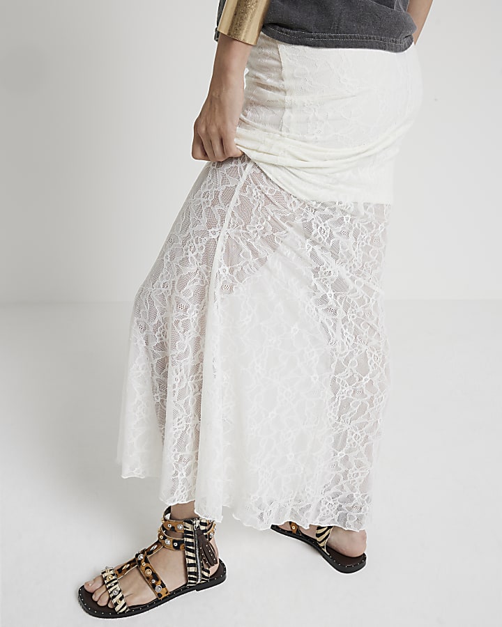 Cream Lace Maxi Skirt