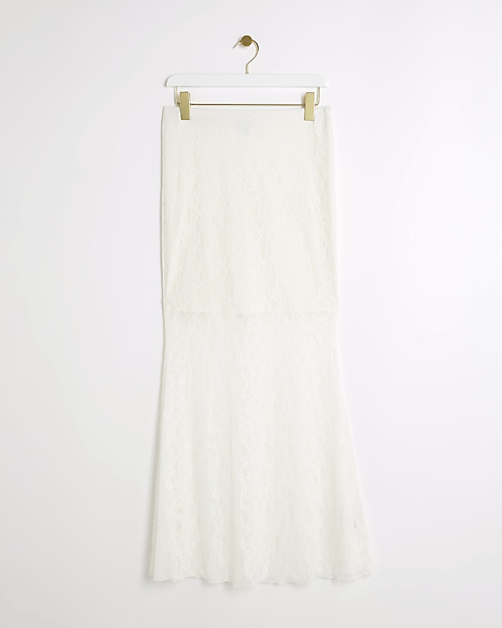 Cream Lace Maxi Skirt