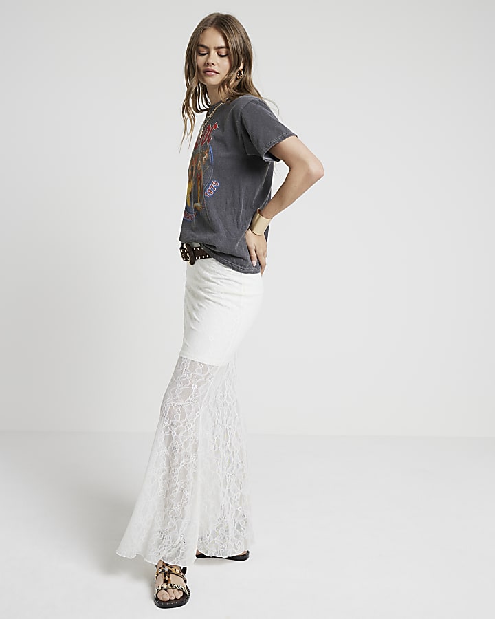 Cream Lace Maxi Skirt