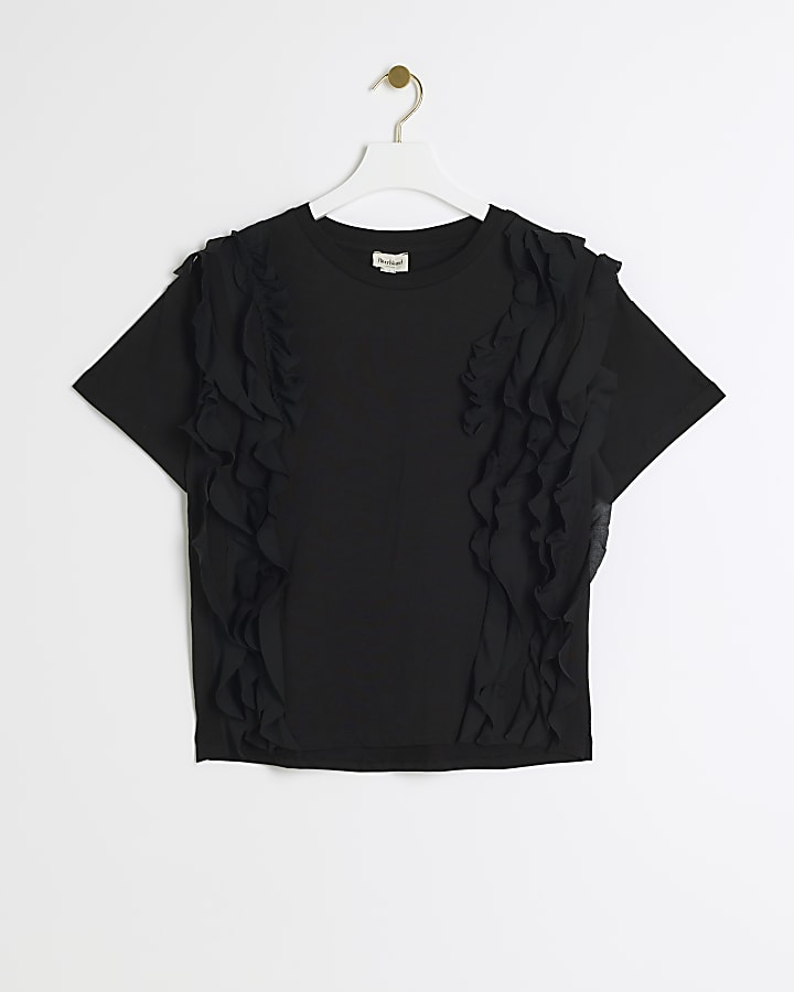 Black Frill Front T-Shirt