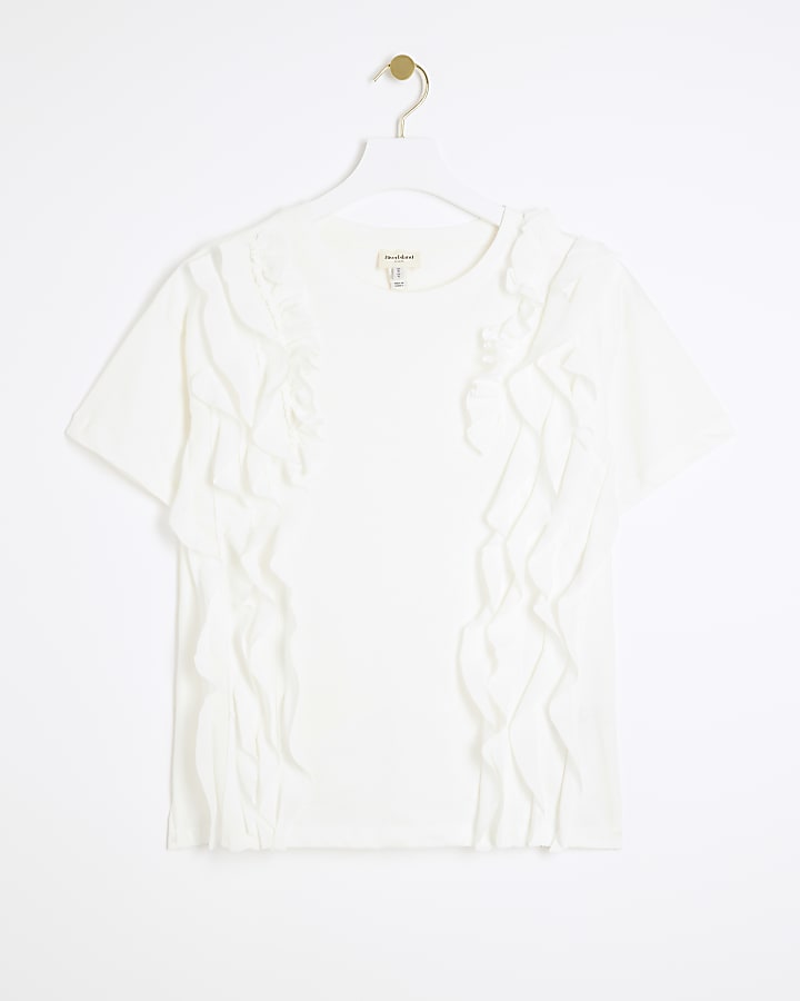 Cream frill front t-shirt