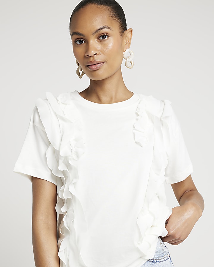 Cream frill front t-shirt