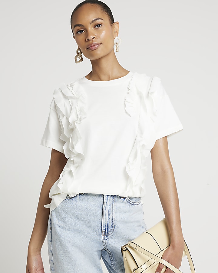 Cream frill front t-shirt