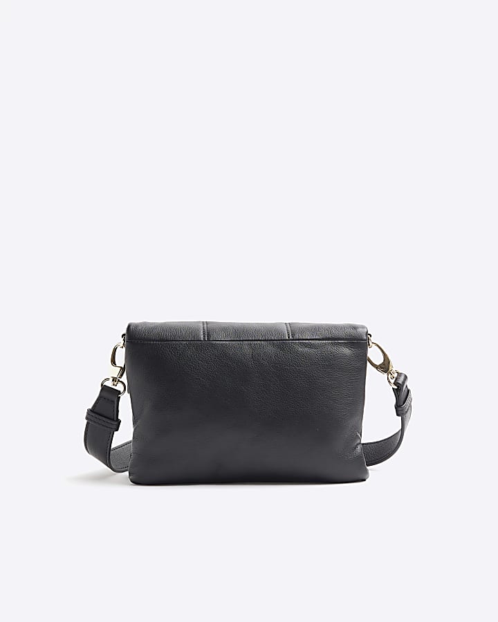 Black Leather Flap Cross Body Bag