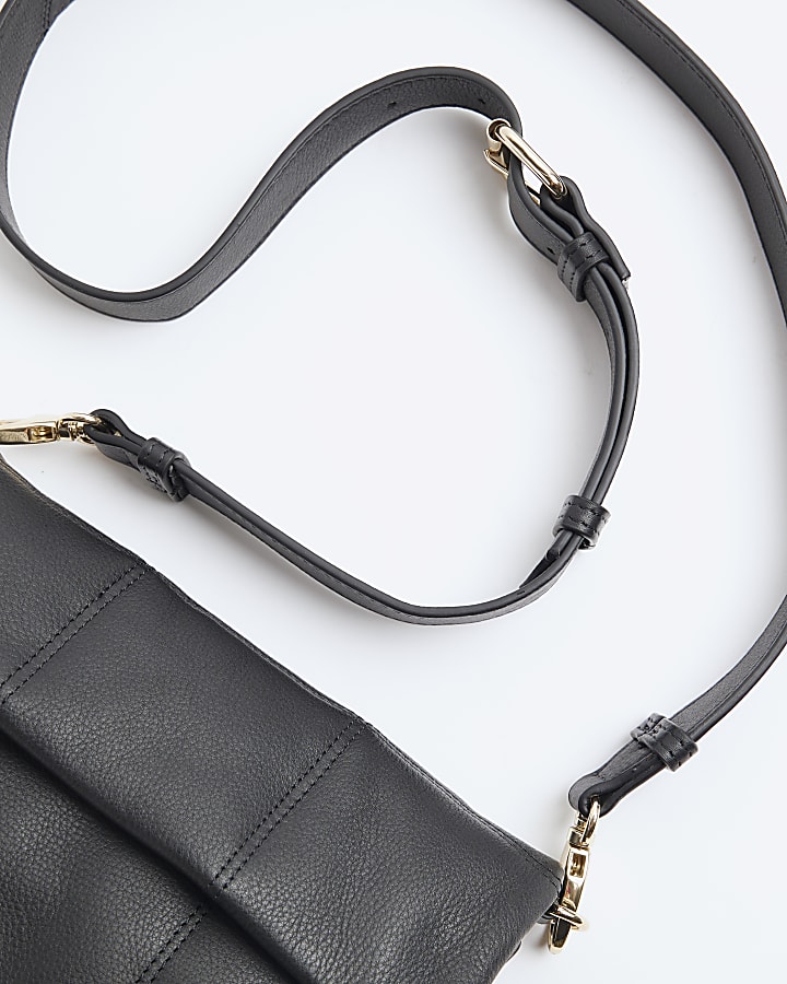 Black Leather Flap Cross Body Bag