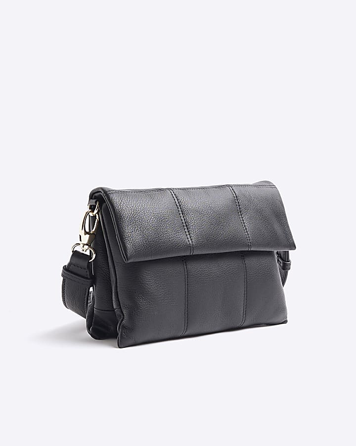 Black Leather Flap Cross Body Bag