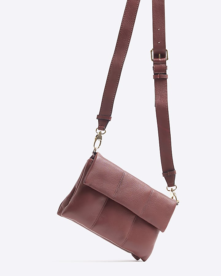 Red Leather Padded Flap Front Cross Body Bag