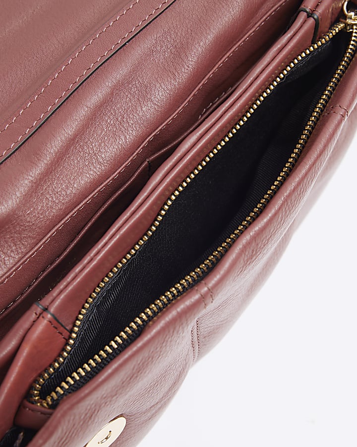 Red Leather Padded Flap Front Cross Body Bag
