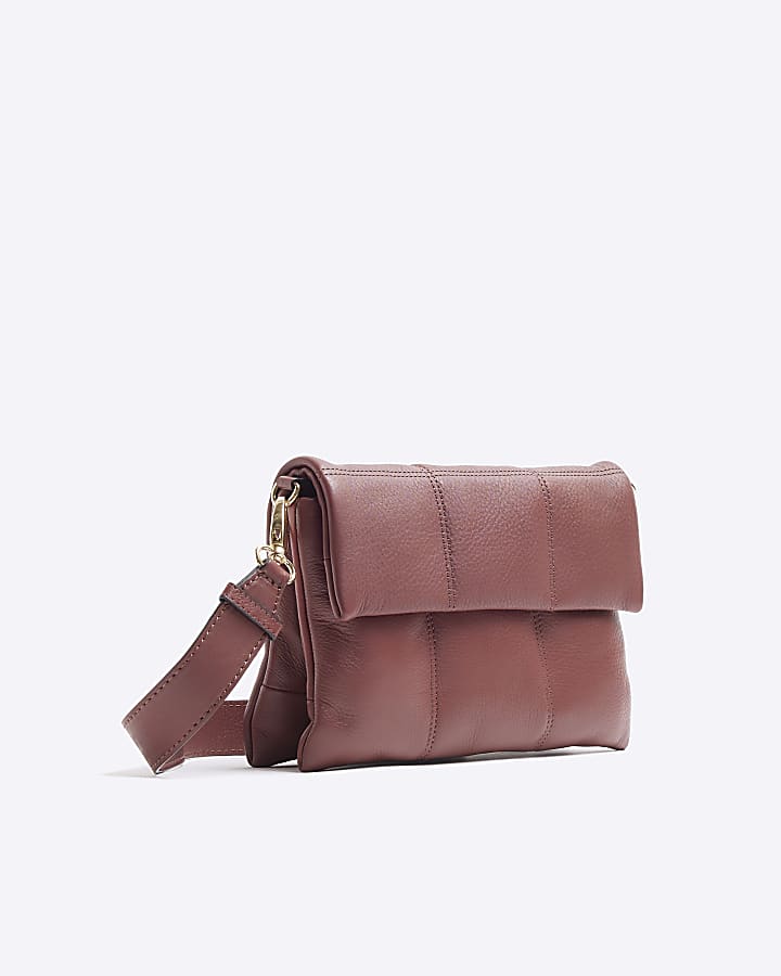 Red Leather Padded Flap Front Cross Body Bag
