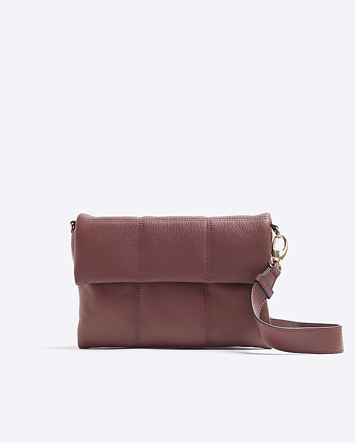 Red Leather Padded Flap Front Cross Body Bag