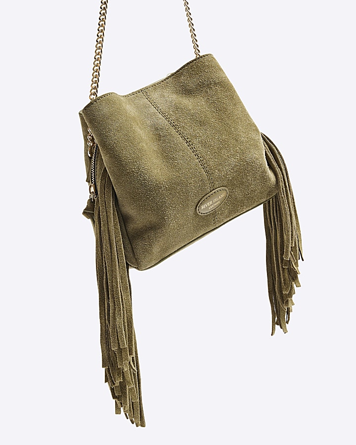 Green Suede Fringed Cross body bag