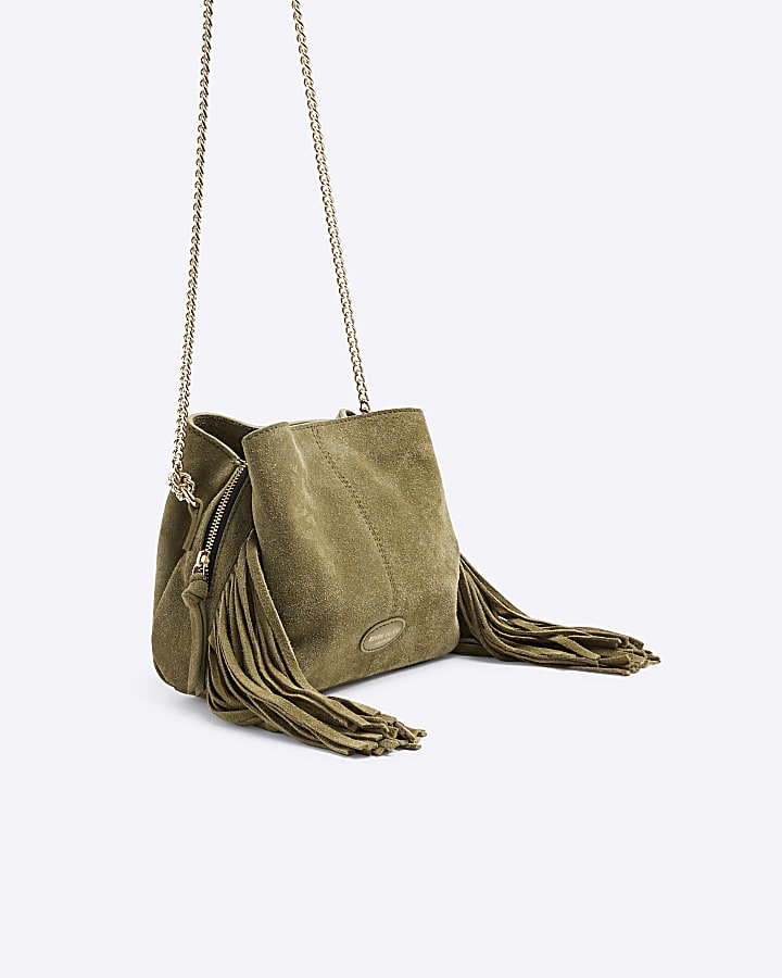 Green Suede Fringed Cross body bag