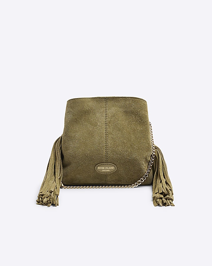 Green Suede Fringed Cross body bag