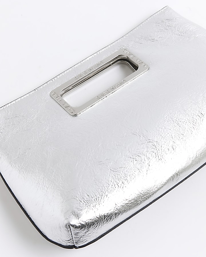 Silver Metal Handle Clutch Bag