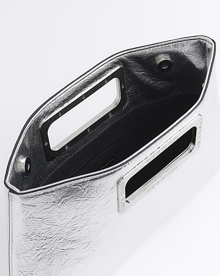 Silver Metal Handle Clutch Bag