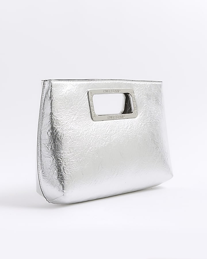 Silver Metal Handle Clutch Bag