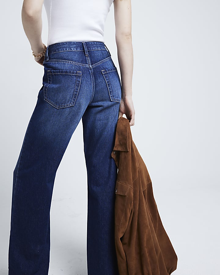 Blue high waisted relaxed straight fit jeans