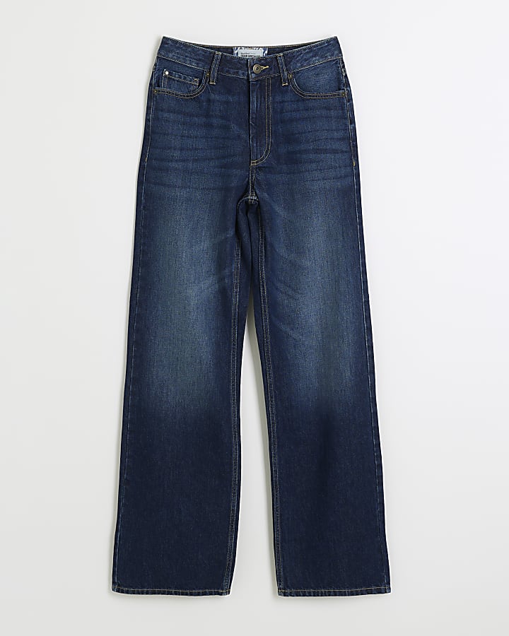 Blue high waisted relaxed straight fit jeans