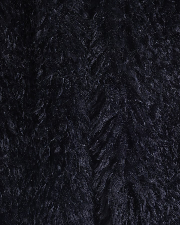 Navy Shaggy faux fur longline Gilet