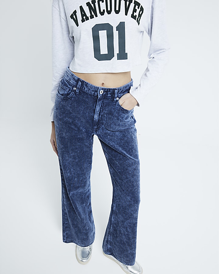 Navy Relaxed Straight Corduroy Jeans