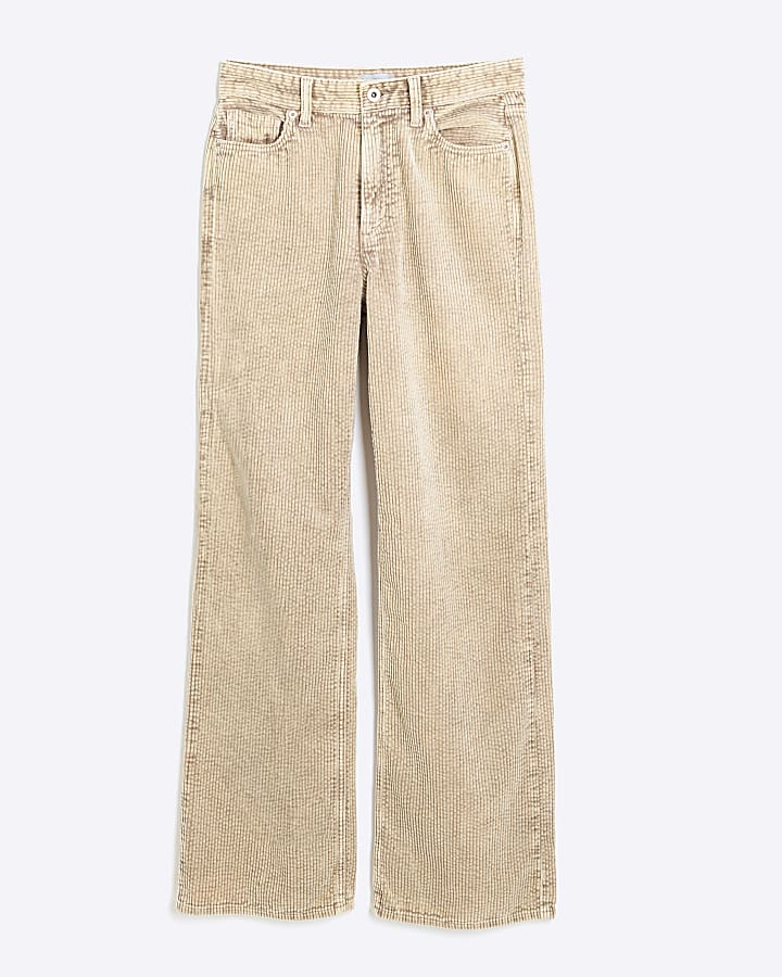 Beige Relaxed Straight Corduroy Jeans