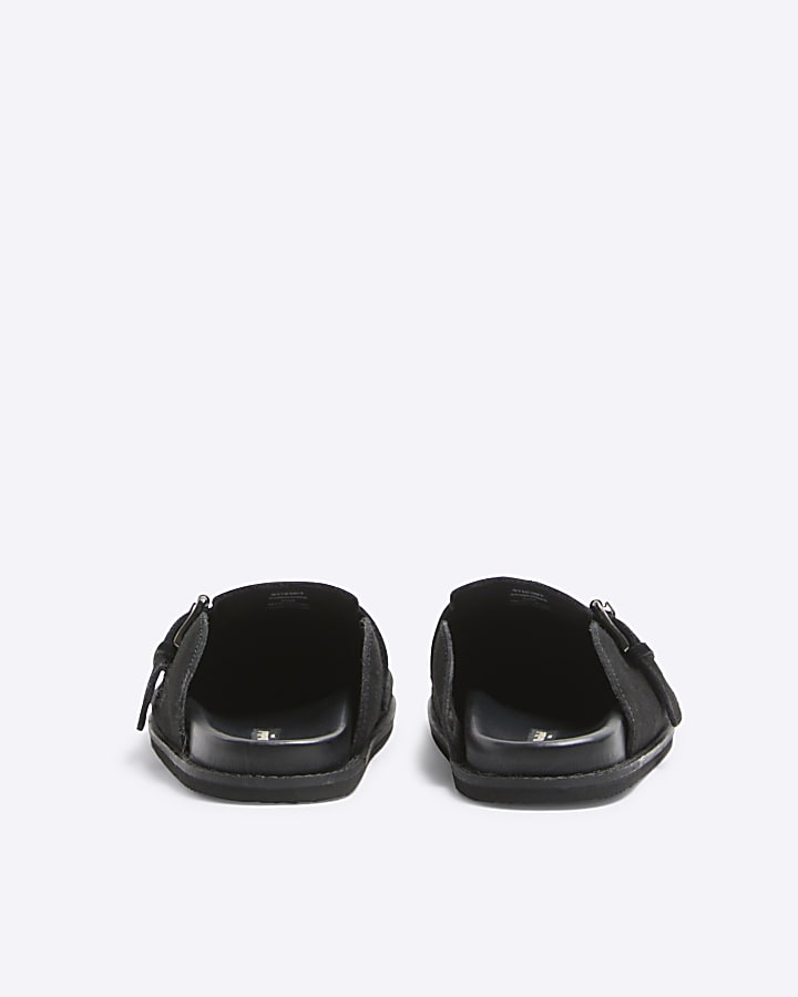 Black Suede Buckle Clog Shoes