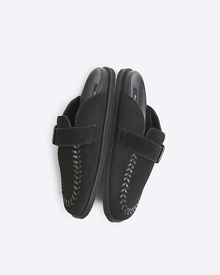 Black Suede Buckle Clog Shoes