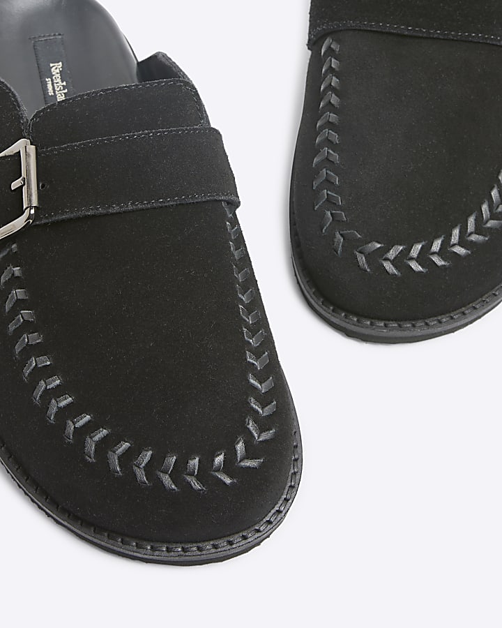 Black Suede Buckle Clog Shoes