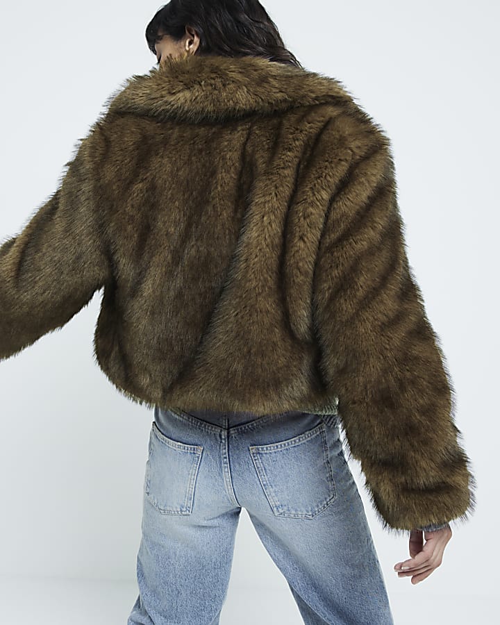Brown Faux Fur Short Plush Jacket