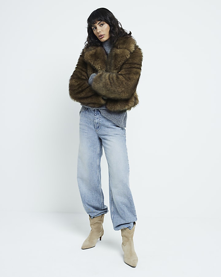 Brown Faux Fur Short Plush Jacket