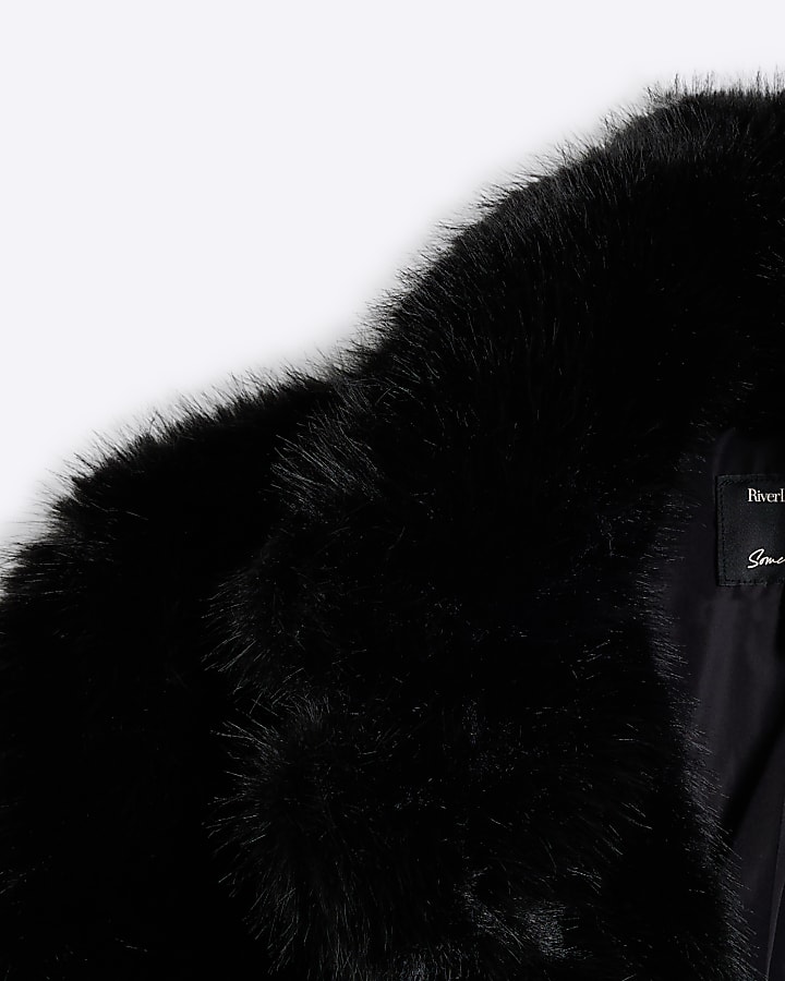 Black Faux Fur Short Plush Jacket