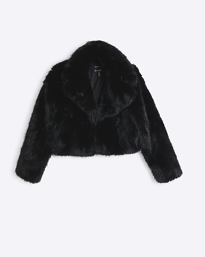 Black Faux Fur Short Plush Jacket