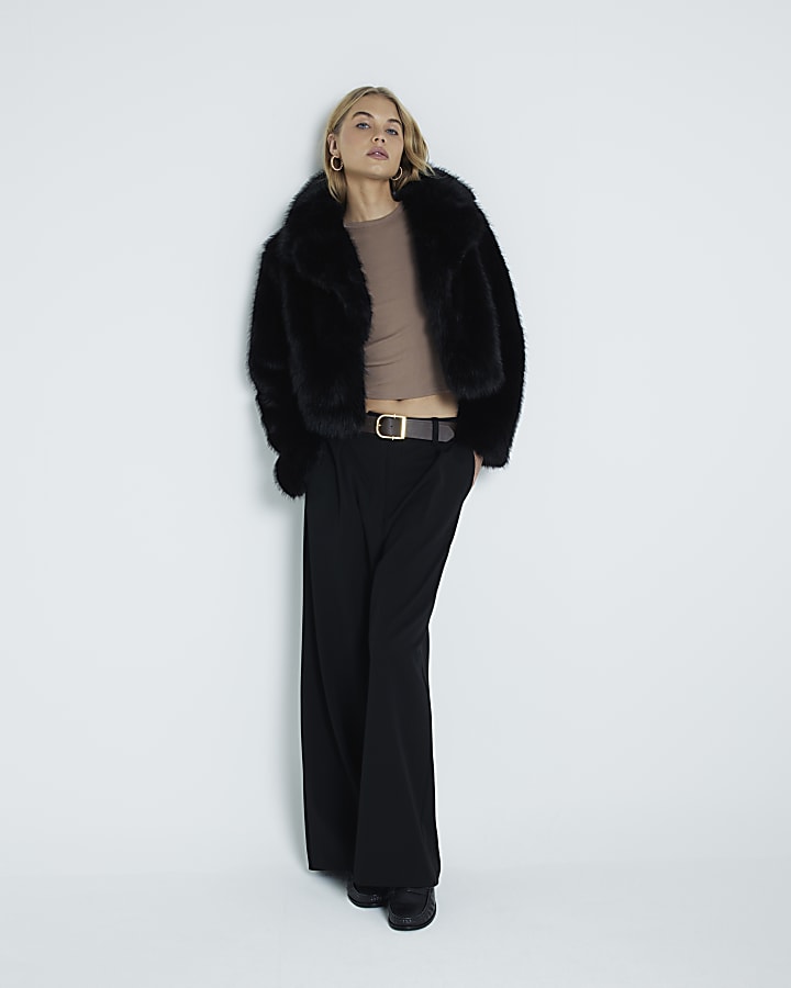 Black Faux Fur Short Plush Jacket