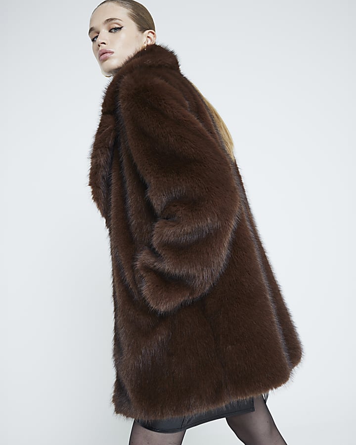 Brown faux fur coat