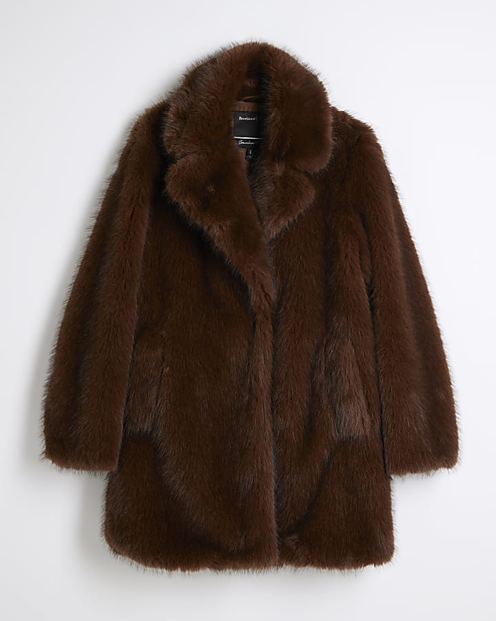 Brown faux fur coat