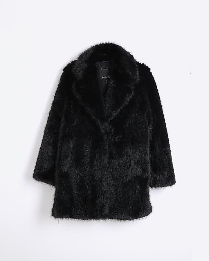 Black mid length faux fur coat