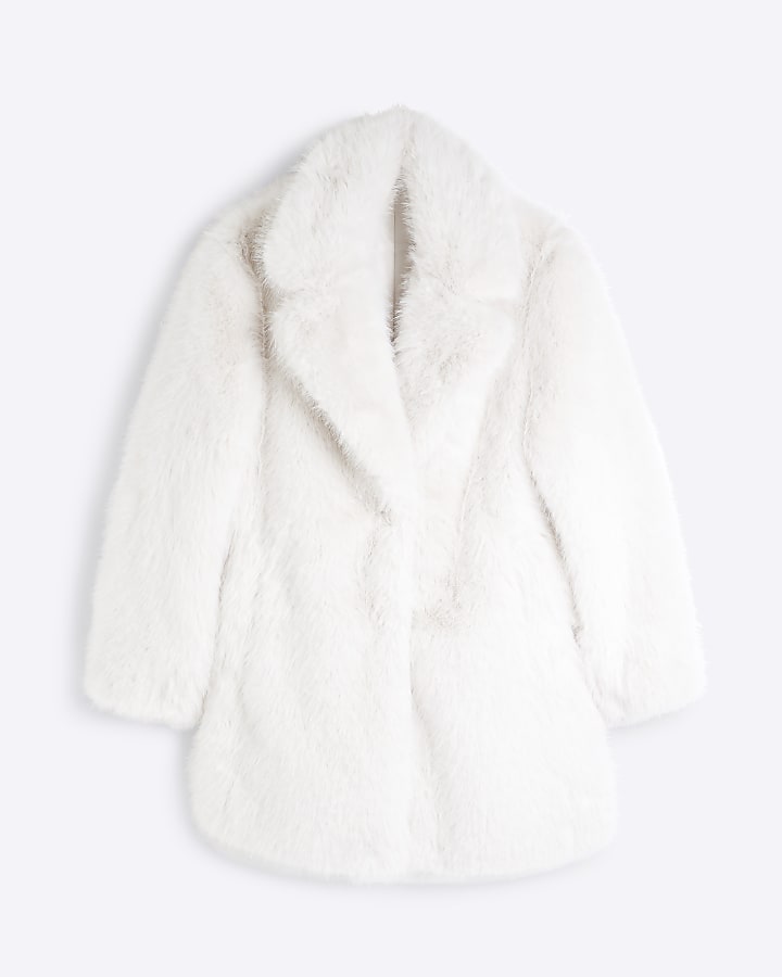 Cream mid length faux fur coat