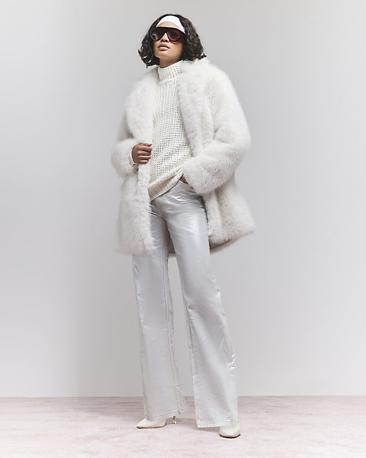 River island faux fur coat womens online