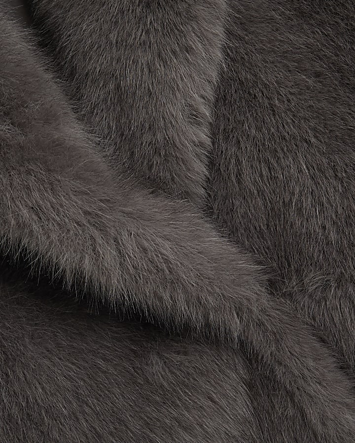 Grey mid length faux fur coat