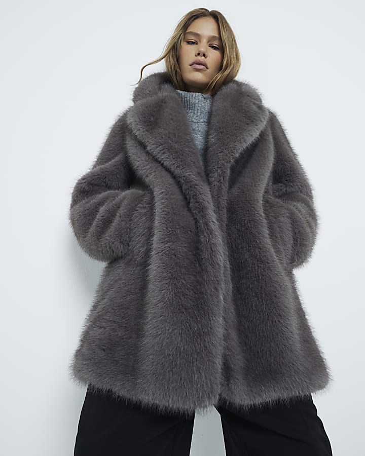 Ladies grey faux fur coat on sale