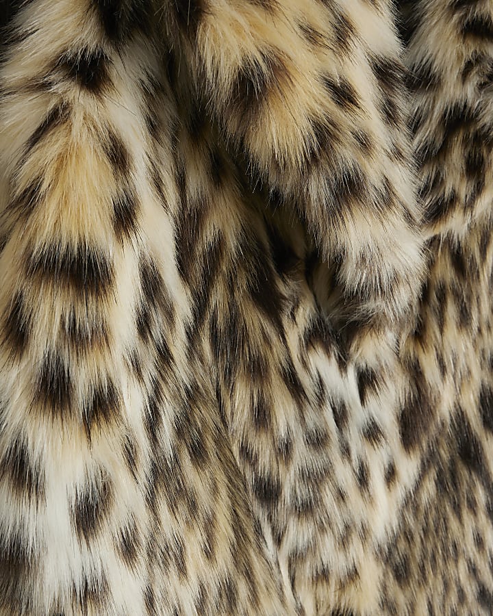 Brown faux fur leopard print coat